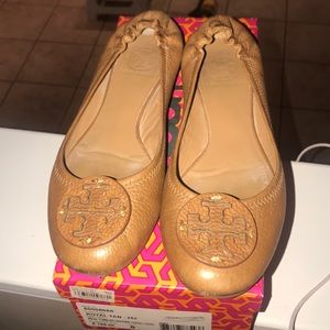Tory Burch Brown Tumble Leather Flats